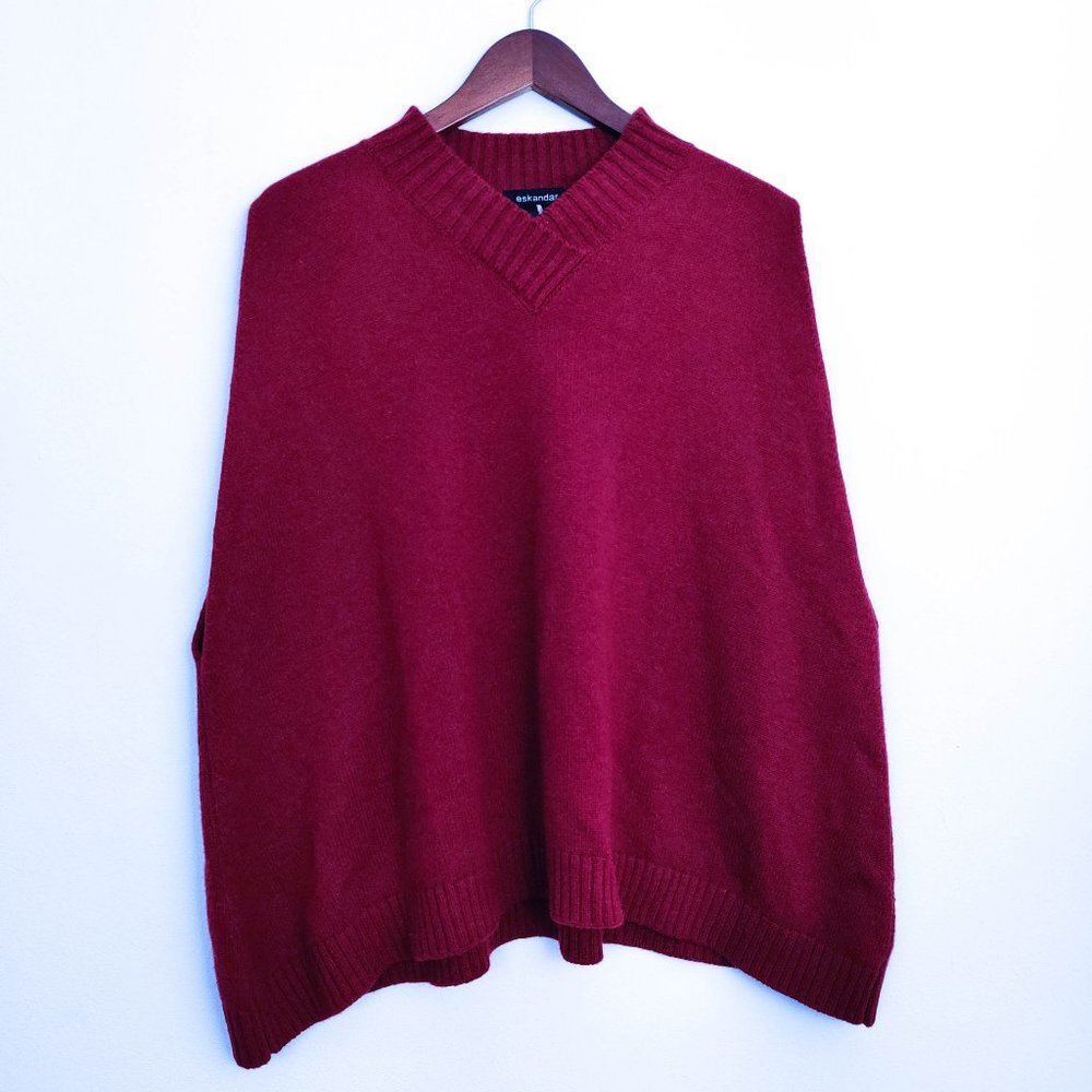 Eskandar Cashmere Sleeveless Sweater Vest Poncho Maroon One Size